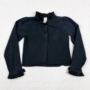 Gymboree Girl's Black Ruffled Collar Long Sleeves Bow Cardigan Sweater Size 8